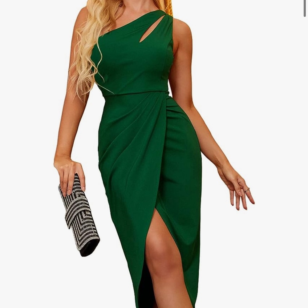 Dark green one shoulder cut out dress
